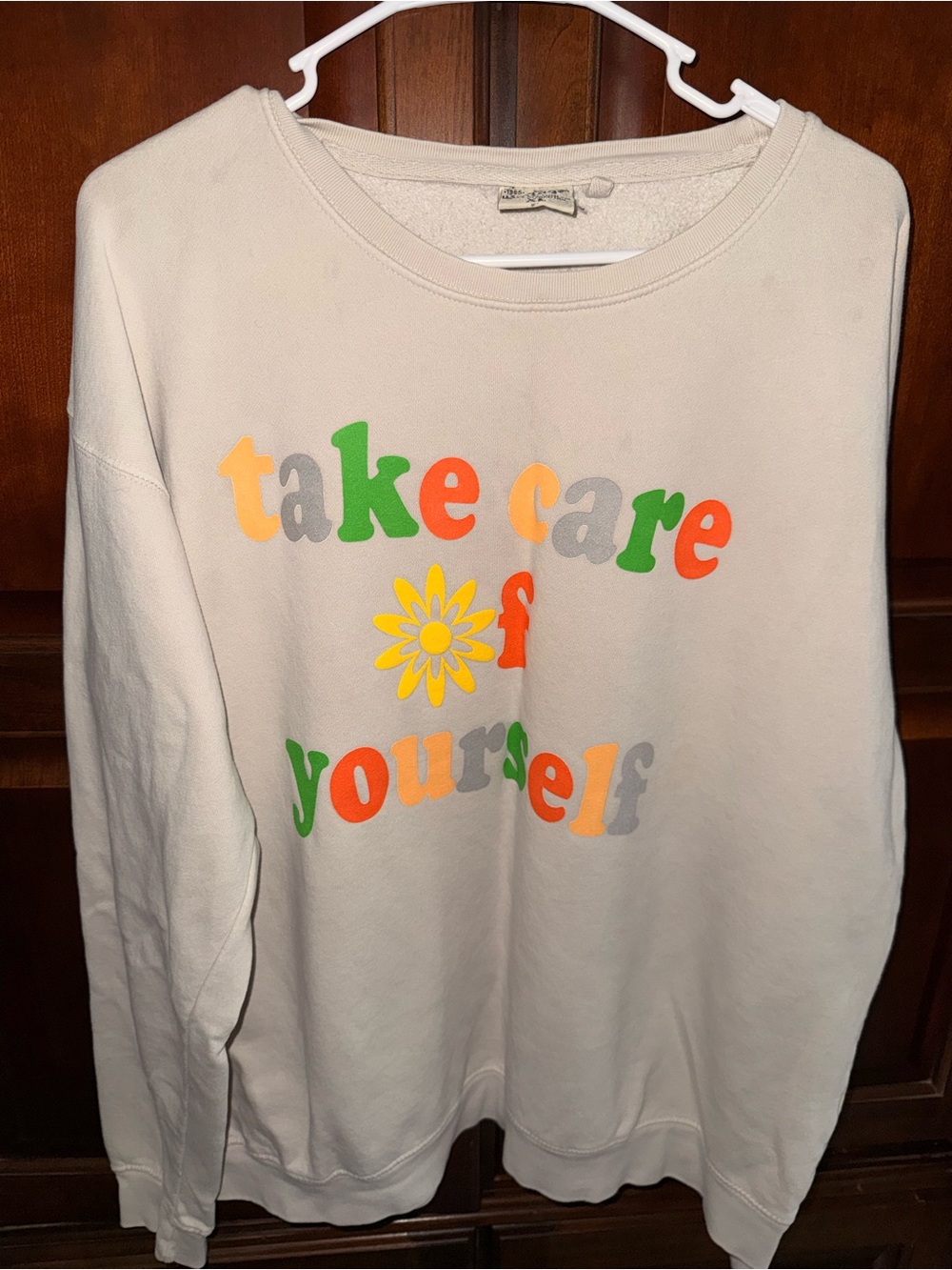 Vintage Beige Sweatshirt with Multicolor Retro Print